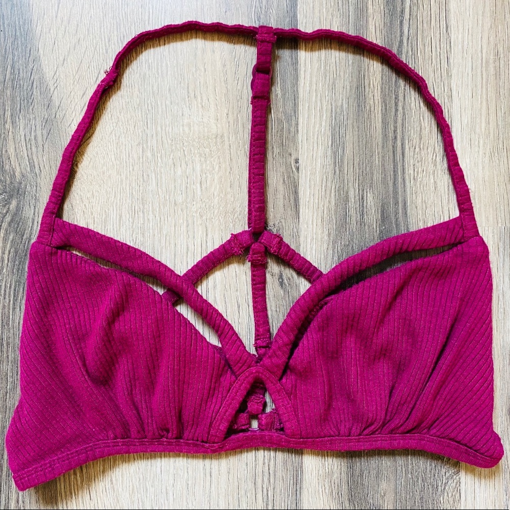 RVCA Strappy Ribbed Bralette Bikini Top, Maroon